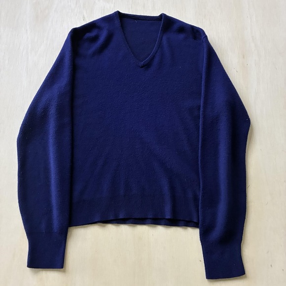 American Vintage Other - Vintage Sweater Mens Med Blue V Neck Tight Knit Pullover Long Sleeve Classic